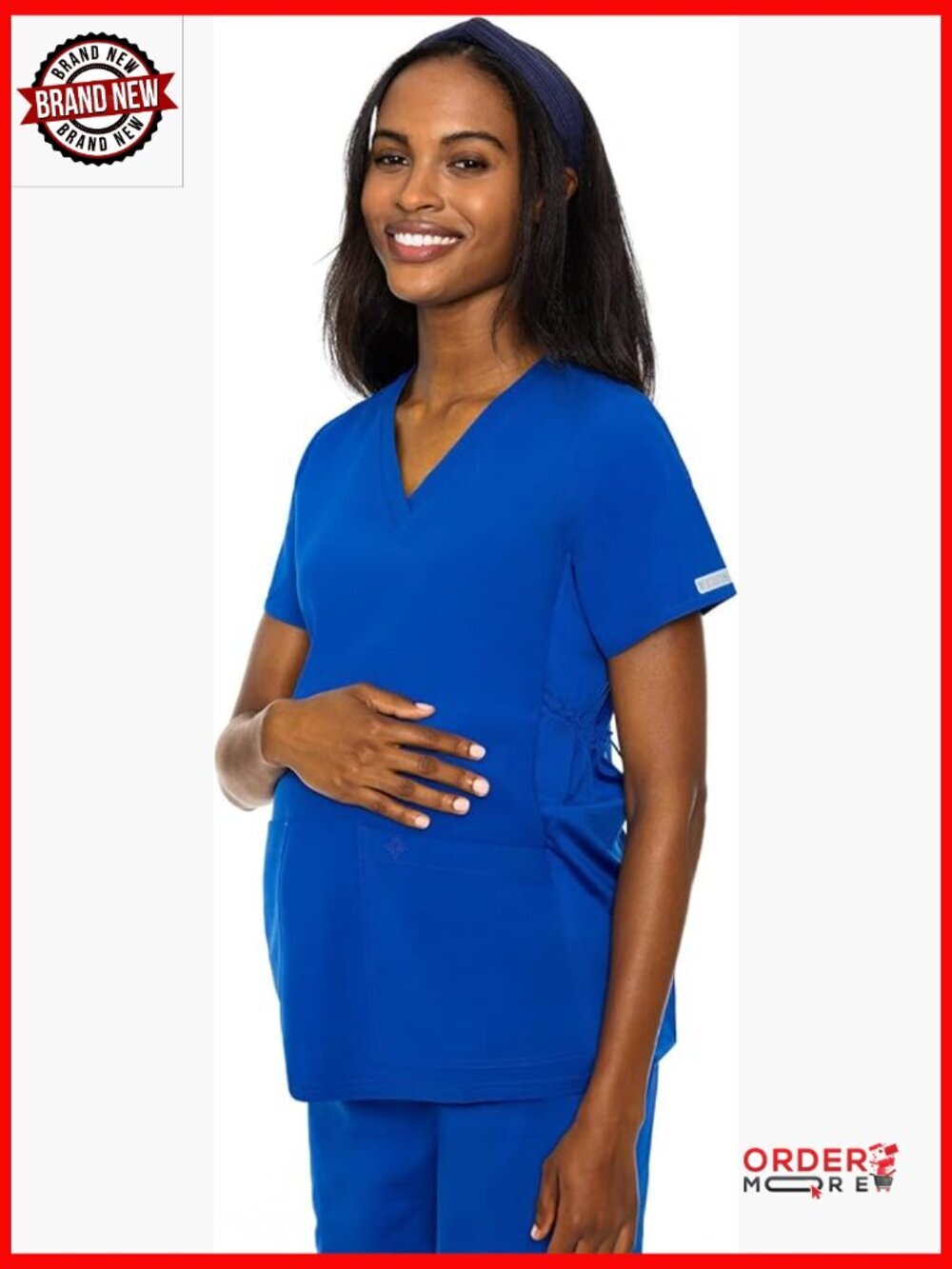 Maternity V-Neck Scrub Top with Pockets, Stretchy Side Panels